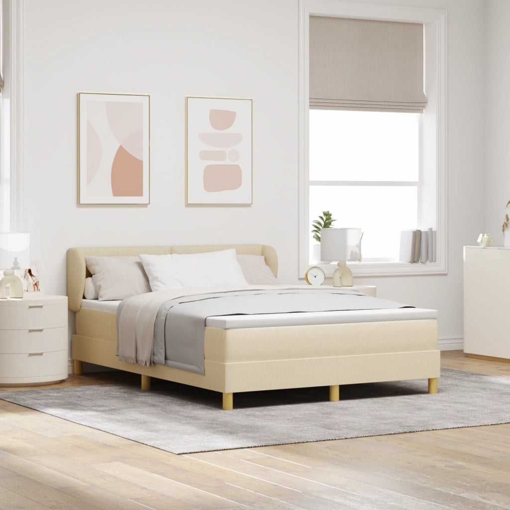 Letto Box Spring  con Materasso Crema 140x190 cm in Tessuto