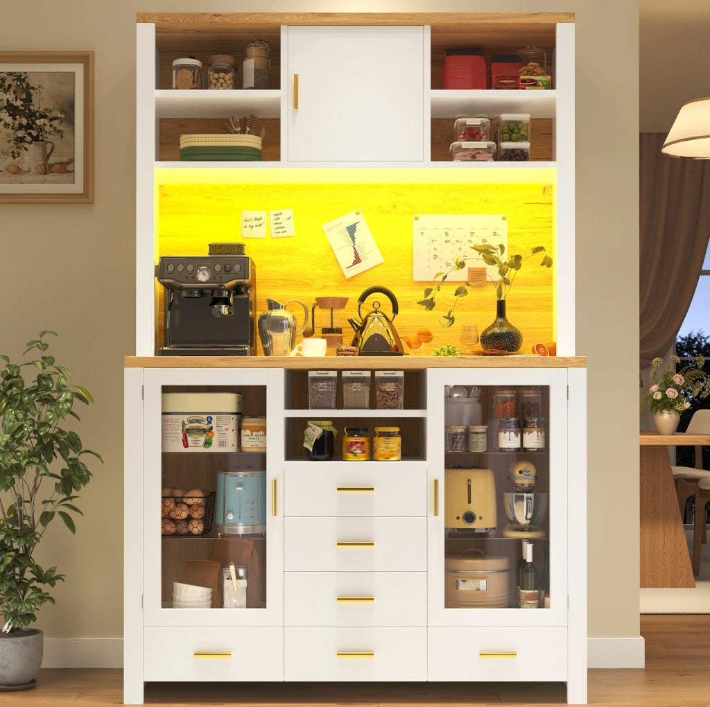 Buffet 120x40x188 cm con illuminazione LED; in MDF; bianco effetto legno