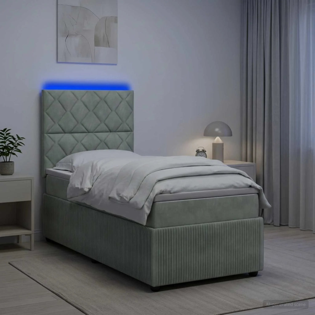 Letto Box Spring LED con Materasso Grigio Chiaro 100 x 200 cm 3456017