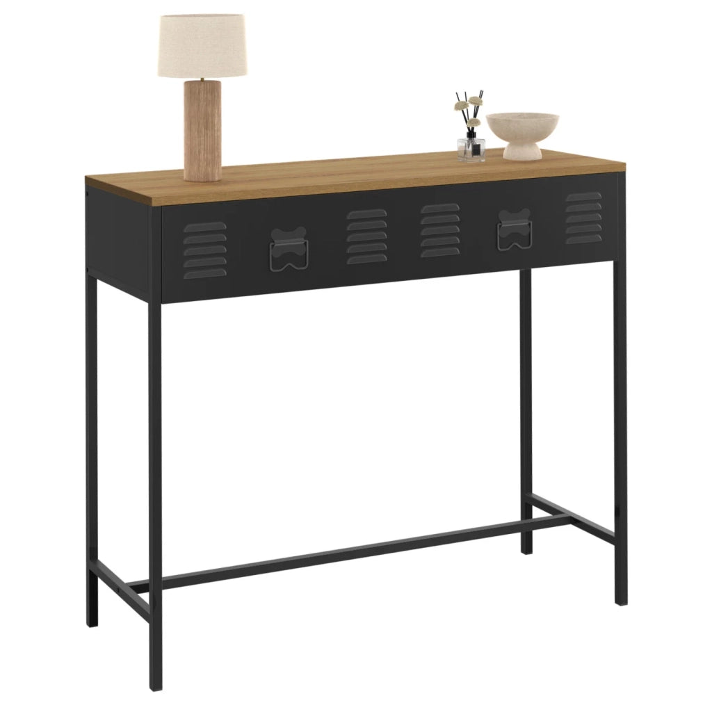 IDMarket - Consolle a 1 cassetto ESTER con piano in metallo nero e legno dal design industriale