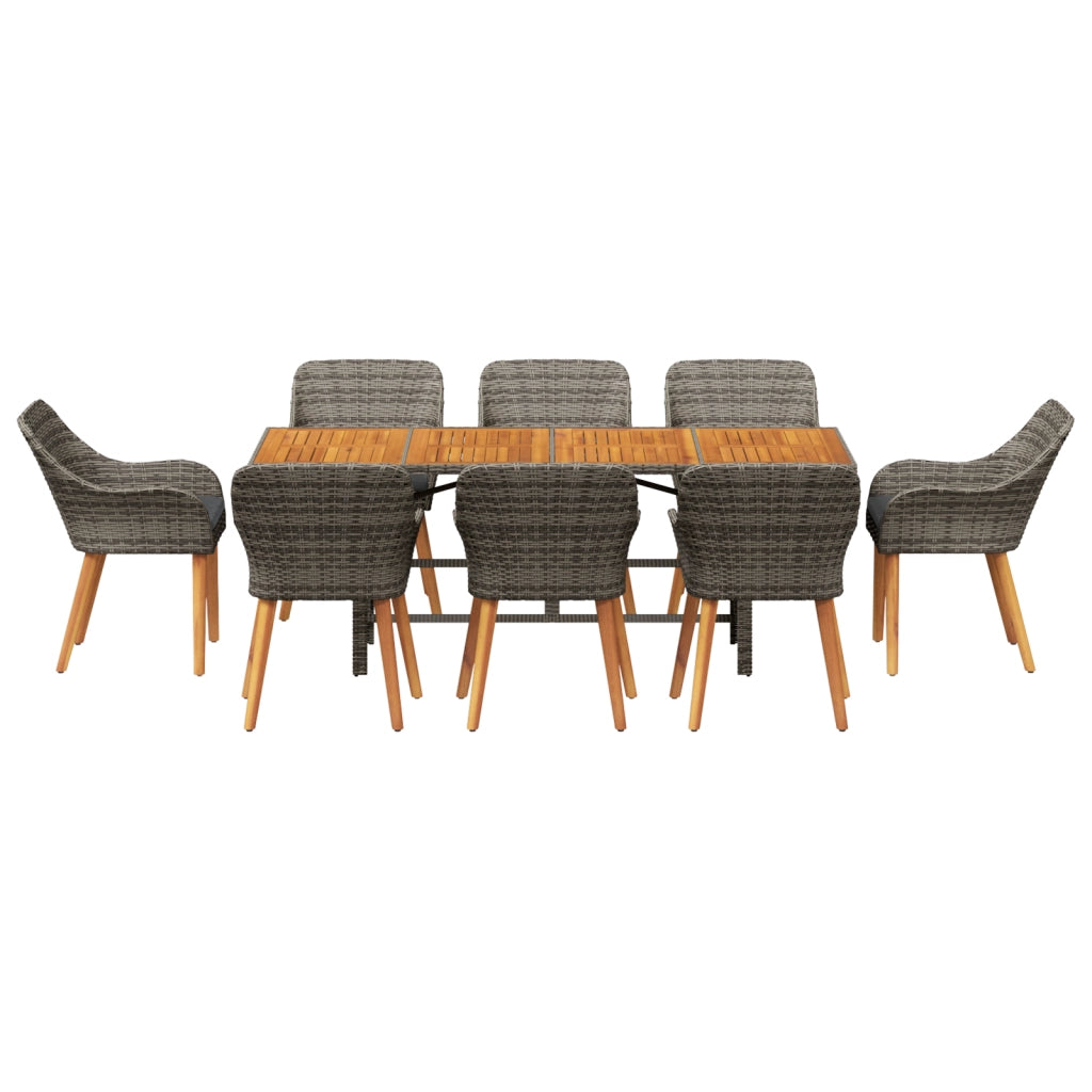 Set da Pranzo da Giardino 9 Pezzi Grigio Rattan Sintetico