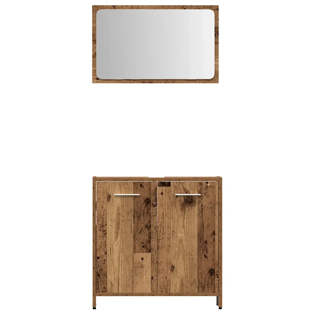Set Mobili da Bagno 3 pz Legno Antico in Legno Multistrato