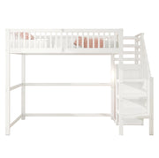 LETTO A CASTELLO 90x200 cm con scala e armadio, bianco, legno