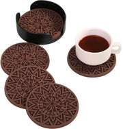 Set di sottopiani in silicone, 6 sottopiani antiscivolo in vetro, sottopiani antiscivolo termoresistenti, resistenti al lavastoviglie con cassetto di riposo per bicchieri, tazze e bicchieri.