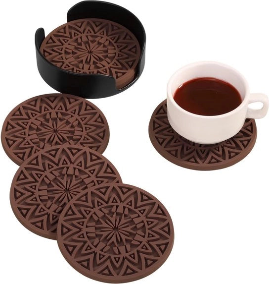 Set di sottopiani in silicone, 6 sottopiani antiscivolo in vetro, sottopiani antiscivolo termoresistenti, resistenti al lavastoviglie con cassetto di riposo per bicchieri, tazze e bicchieri.