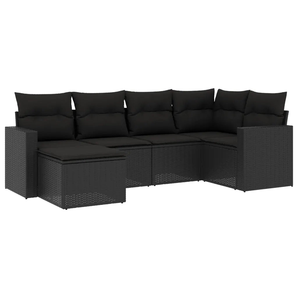 Set Divano da Giardino 6 pz con Cuscini Nero in Polyrattan 3251592
