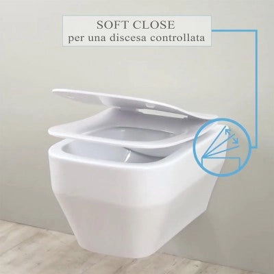 Sanitari filo muro traslati Olympia serie Synthesis con copriwater rallentato
