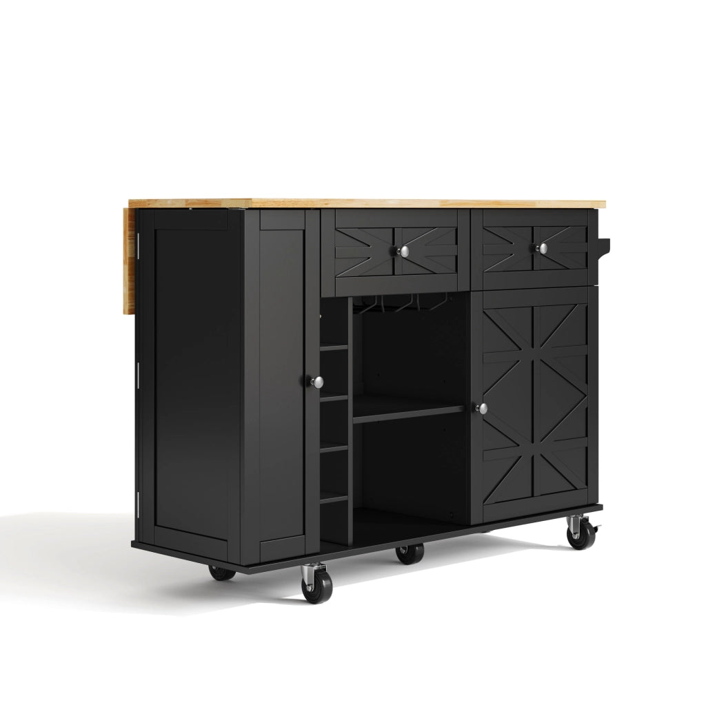 Carrello isola cucina 120x45(70)x89 cm con piano pieghevole in MDF nero