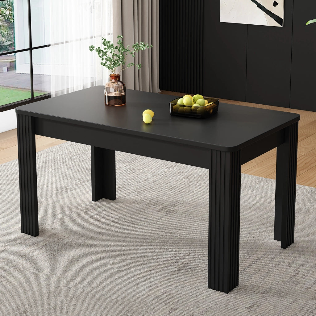 Tavolo da pranzo con 4 gambe robuste, struttura stabile, piano in truciolare nero, per sala da pranzo e cucina