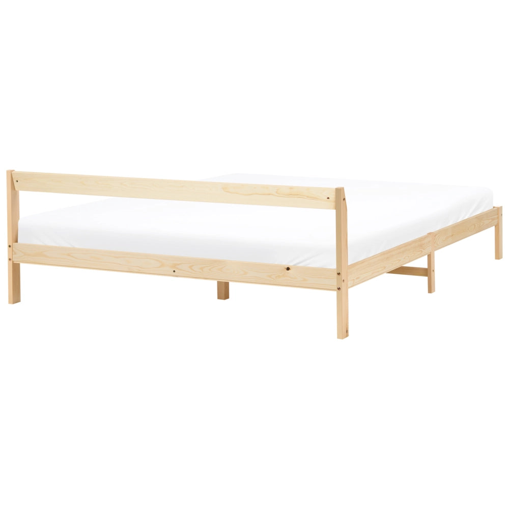 Letto matrimoniale in legno di Pino marrone chiaro con Rete a Doghe 180 x 200 cm stile minimalista