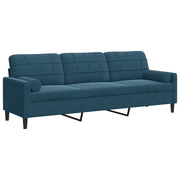 Divano | Divano da soggiorno | Sofa a 3 Posti con Cuscini Blu 210 cm in Velluto
