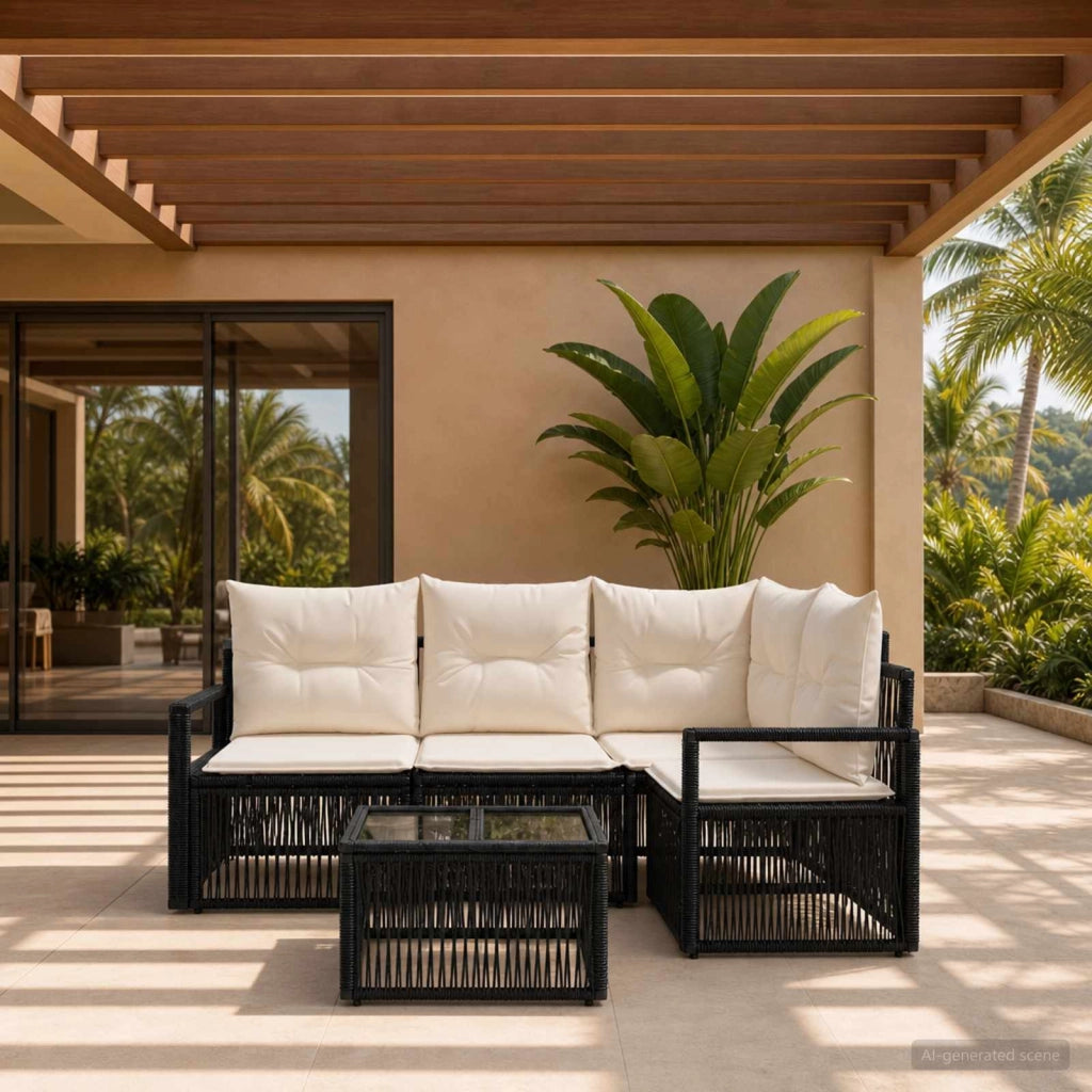 Set Divano da Giardino 5 pz Nero polyrattan 3435706