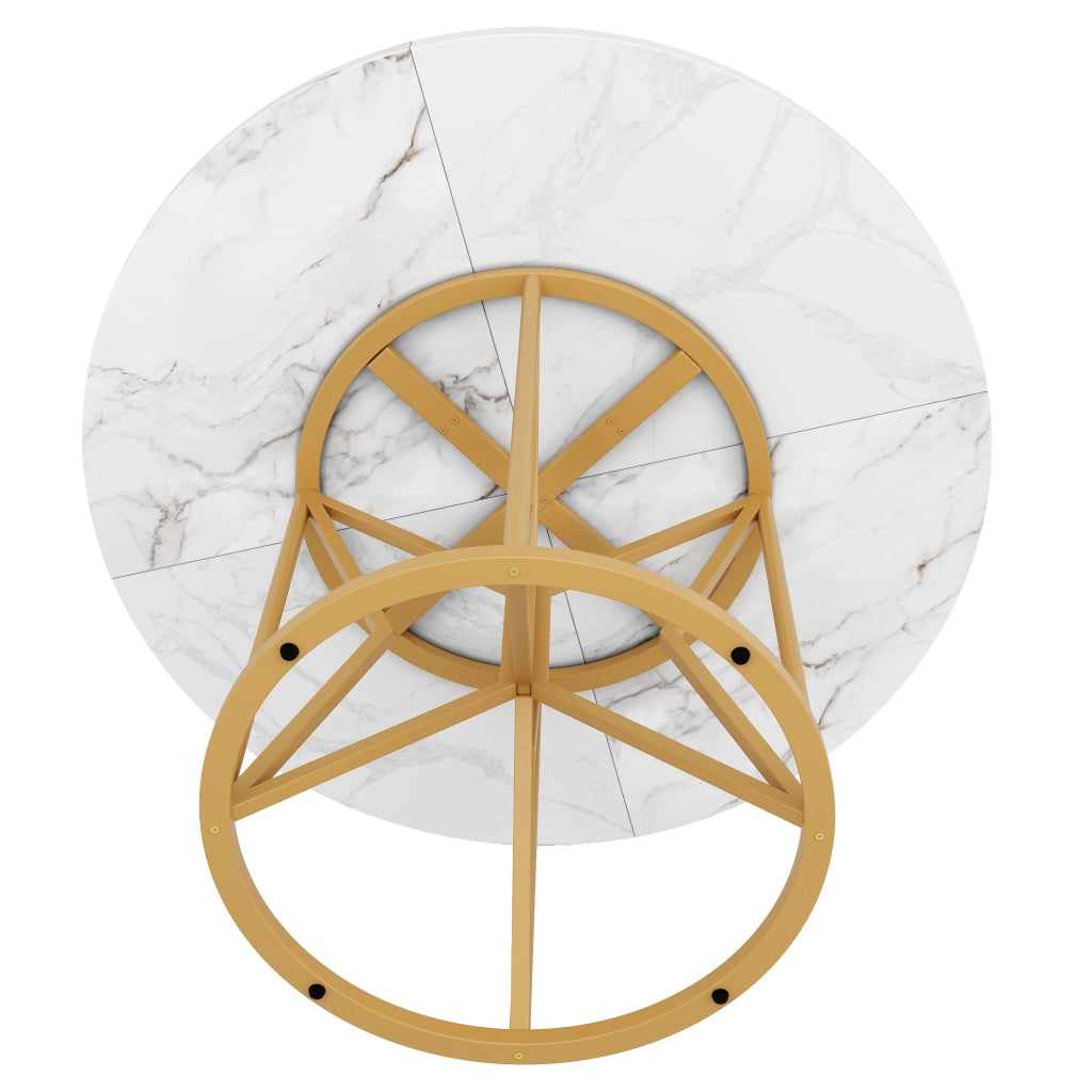 Tavolo da Pranzo Rotondo ¨C MINIMAL ¨C Piano in MDF Effetto Marmo, Gambe in Metallo, 100x100x76