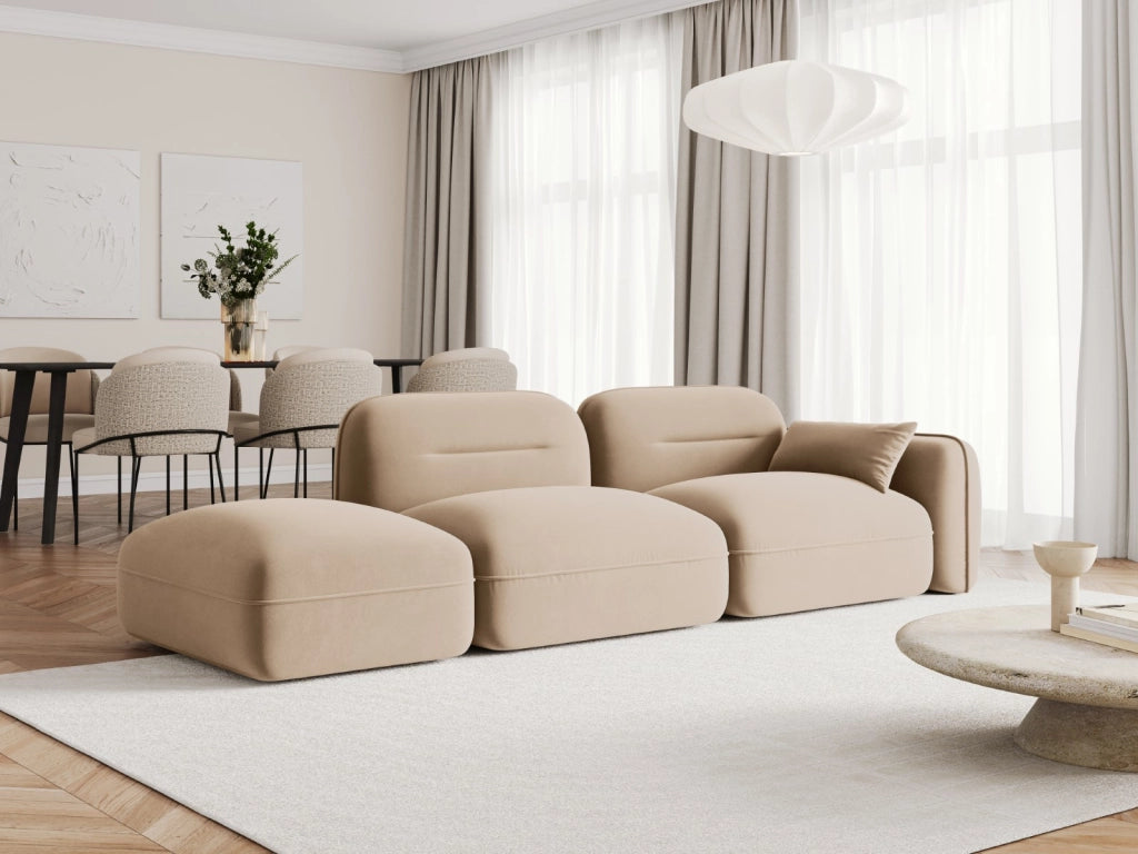 Cosmopolitan Design - Divano modulare sinistro "Sydney" 3 posti in velluto sabbia 
