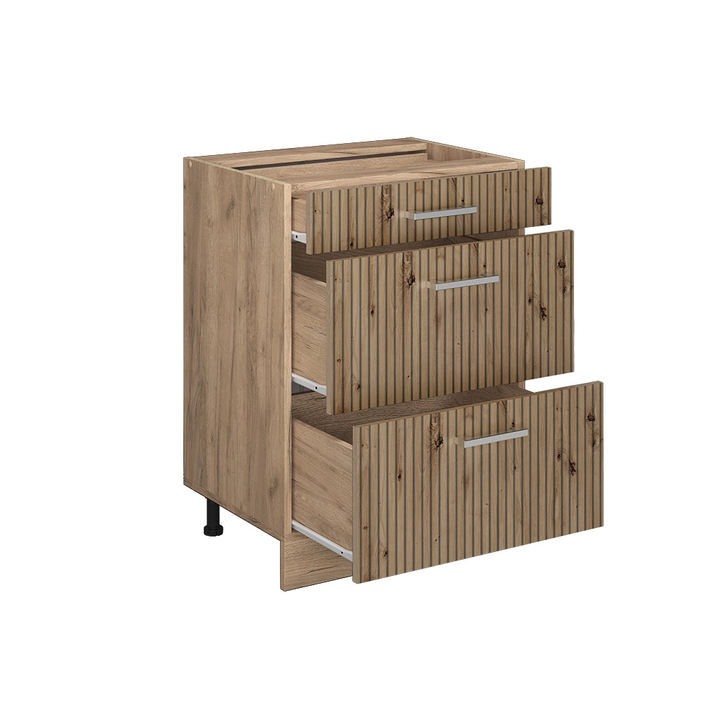Vicco Mobiletto base per cucina Rovere artigianale 60 cm con cassetti, PL Antracite