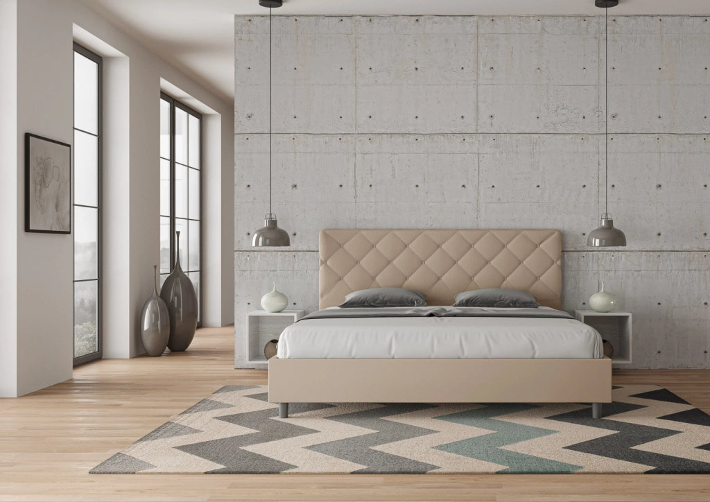 BS COM Letto contenitore imbottito 180x200 similpelle tortora