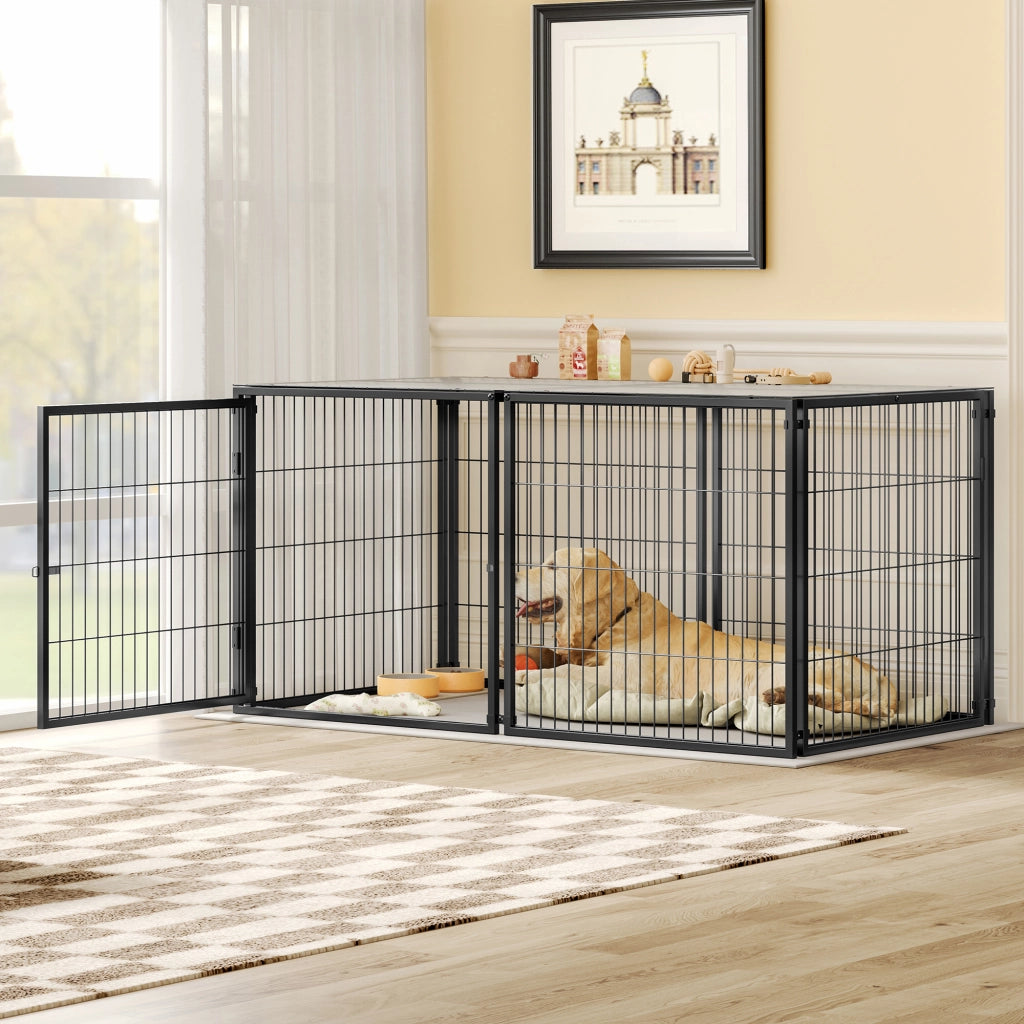 Gabbia modulare per cani con copertura e porta regolabile per interni in metallo e plastica nero 160×80×80 cm