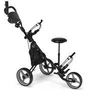 Carrello da golf pieghevole con 3 ruote e altezza regolabile, Carrello da golf con porta ombrello e sedile Grigio-Golf