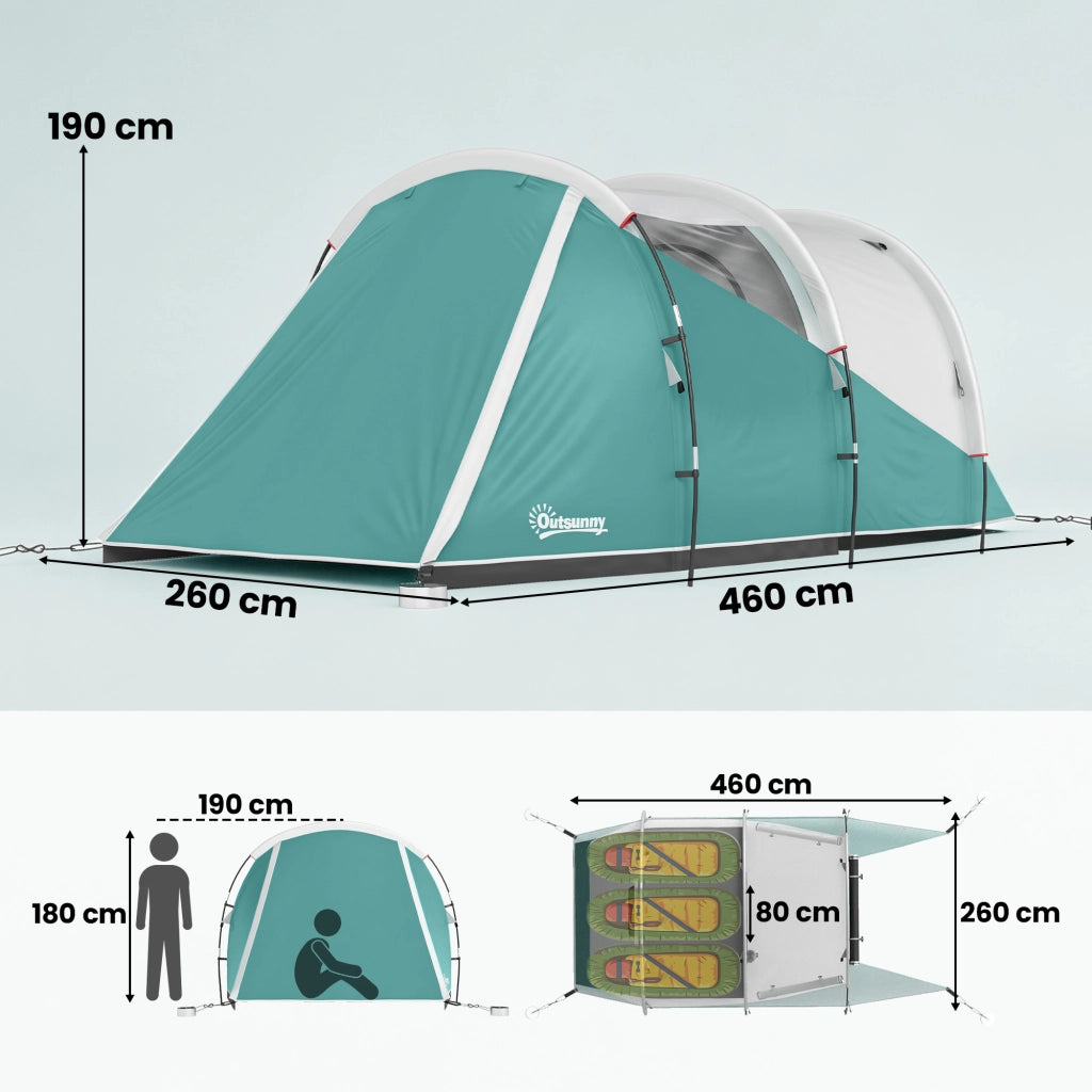 Tenda da Campeggio Tunnel 3 Posti ¨C Xylo ¨C Impermeabile 460x260x190 cm Verde con Borsa