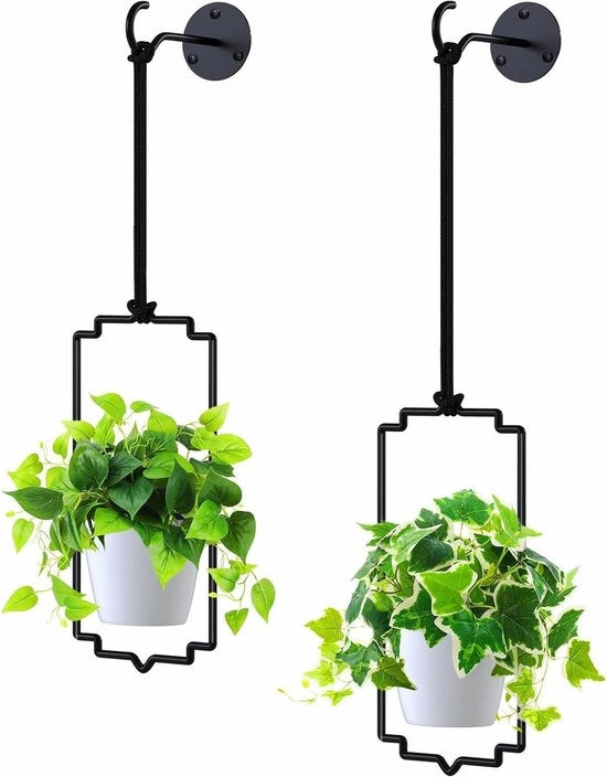 Set di vasi per piante appesi - Set di 2 vasi per piante appesi per interni ed esterni - Vaso per piante in metallo e melamina - Design moderno - Montaggio a parete e soffitto