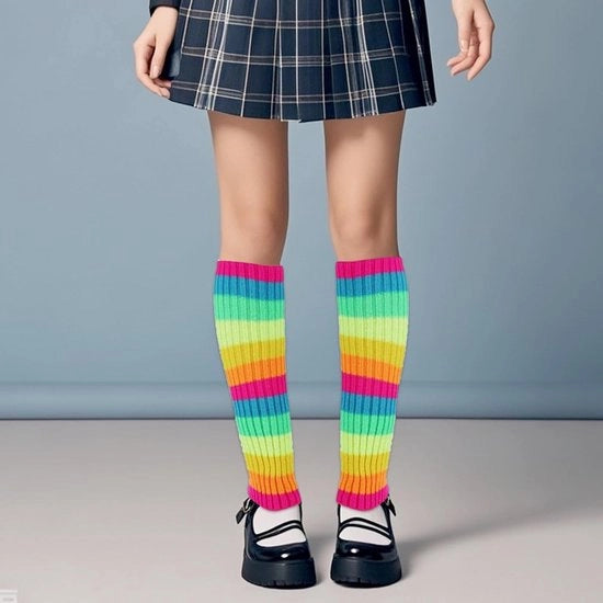Beenwarmers in Colori dell'Arcobaleno per Accessori Invernali da Donna - Calze Lunghe a Maglia a Punti con Vibra degli Anni '80, Per Feste e Carnaval - Ideali per Yoga