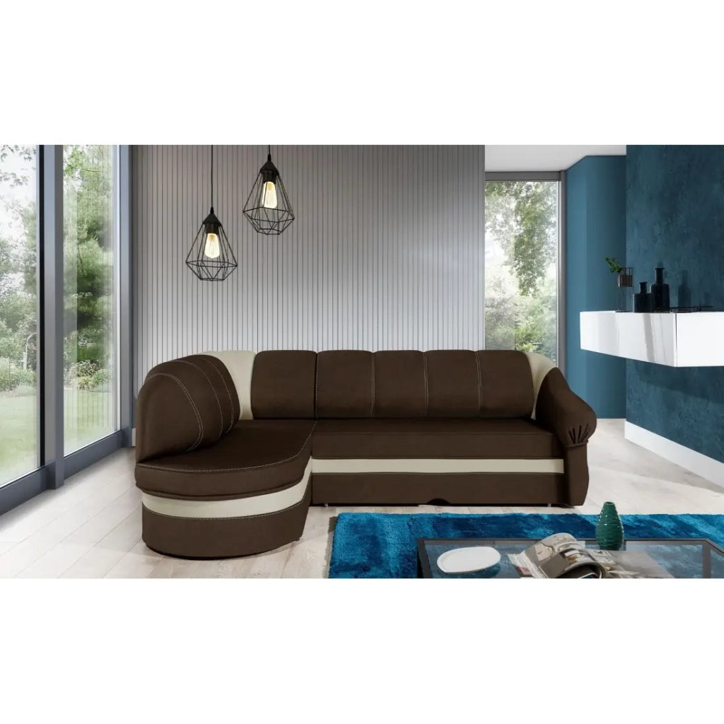 Divano angolare sinistro convertibile BENANA 250 cm marrone e crema con contenitore