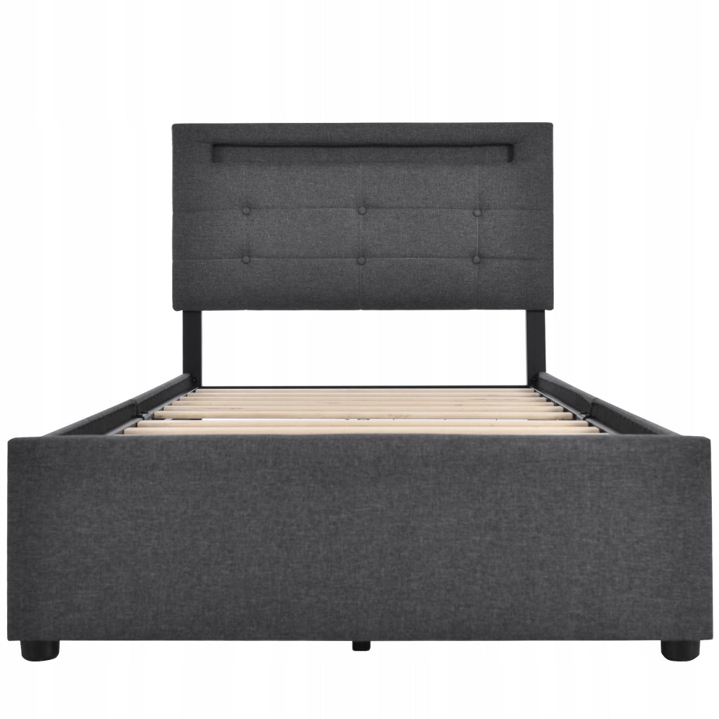 Letto 90x200 con LED - Xylo - Grigio, 2 cassetti, testiera regolabile