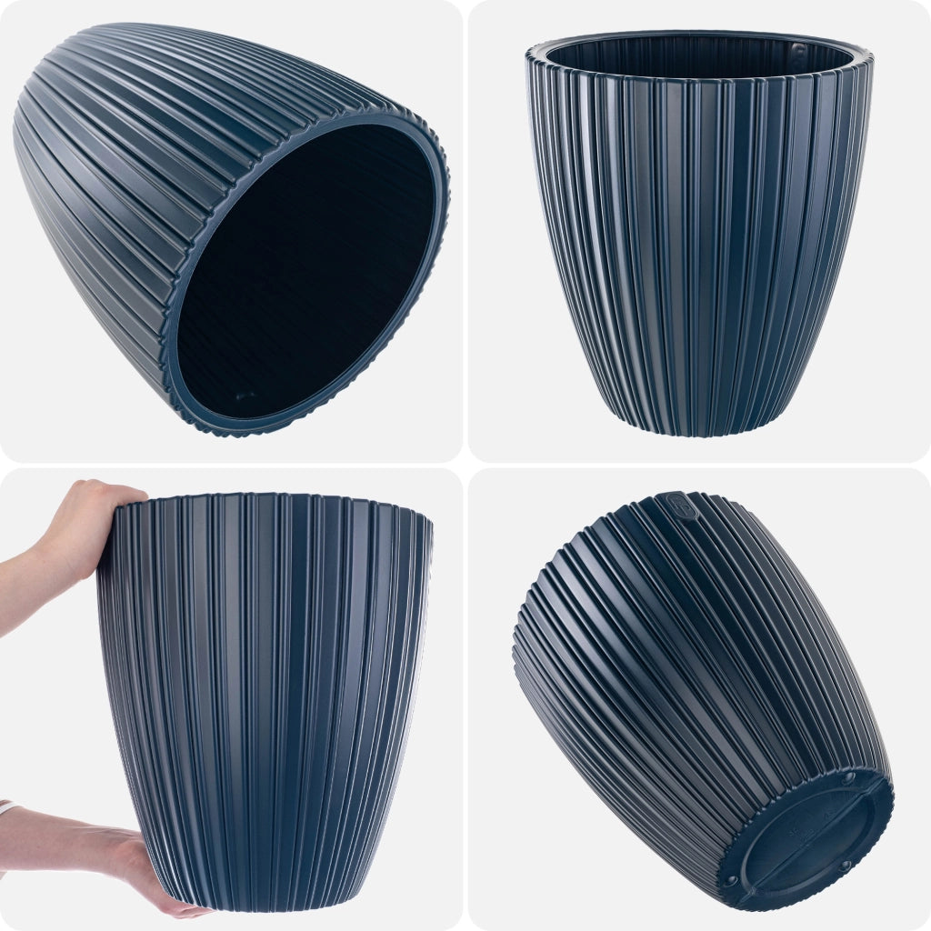 Vaso da fiori KADAX 40 cm, coperchio, inserto, vaso da fiori in plastica blu