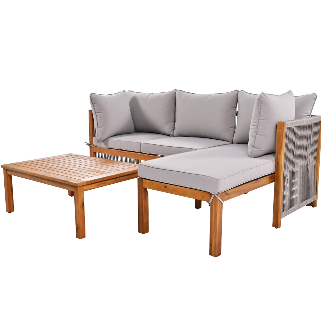 Set salotto da giardino 3 pezzi in legno di acacia; grigio; con 2 divani a 2 posti e tavolo
