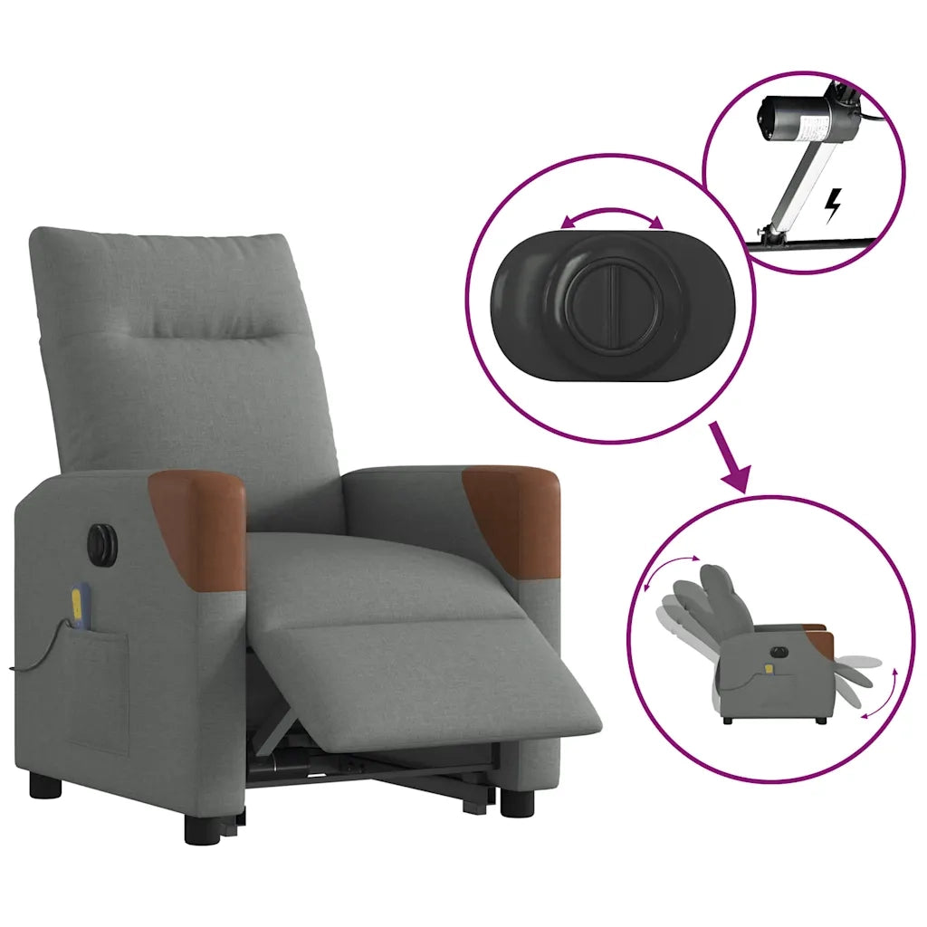 Poltrona Alzapersona Massaggi Elettrica Grigio Scuro Tessuto