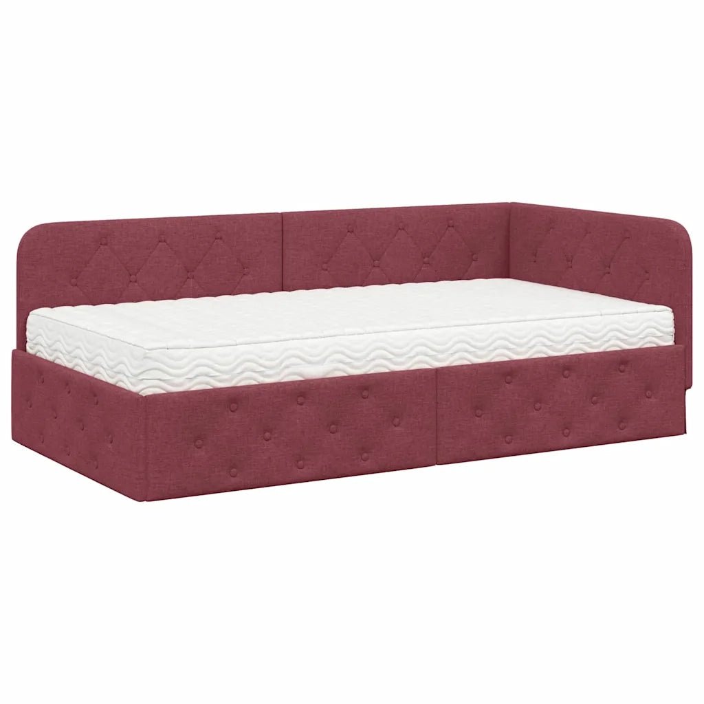 Cornice del letto ad angolo Rosso Vino 90 x 190 cm Tessuto