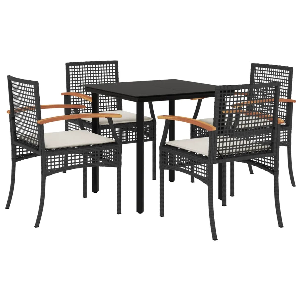 Set da Pranzo da Giardino 5 pz Nero con Cuscini in Polyrattan 3213604