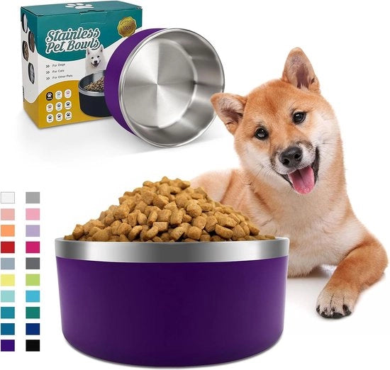 Ciotola per cani per cibo e acqua, 1,2 litri acciaio inossidabile, antiscivolo duraturo, isolata a doppia parete, robusta con base in gomma per cani di taglia media (1,2 litri, blu)