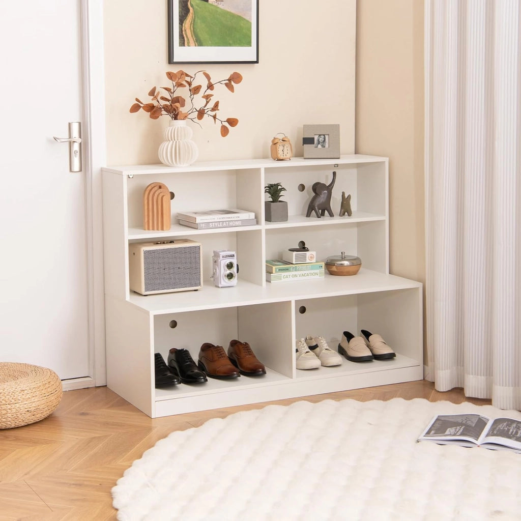 2 in 1 Scarpiera da Ingresso, Combinazione di Armadio e Panchina, Organizzatore Moderno con 6 Cubi e 2 Kit Antiribaltamento per Soggiorno Corridoio Ingresso, 120 x 50 x 90 cm