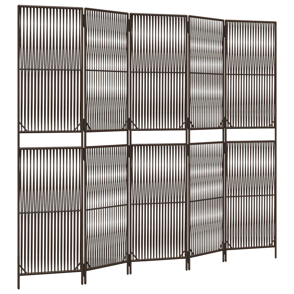 Divisorio per Ambienti | Divider per stanze | Paravento a 5 Pannelli Marrone in Polyrattan