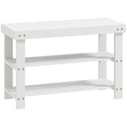 Panca porta scarpe in bamb¨´ con 2 ripiani, panca contenitore, per ingresso, 70x28x45 cm, bianca