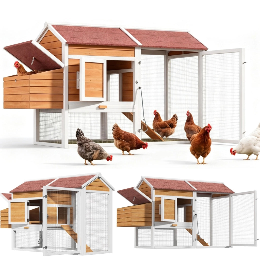 Pollaio in Legno di Abete 185×91×115 cm; Casetta per Galline da Esterno con Nidi; Posatoi e Cassetto Zincato Estraibile