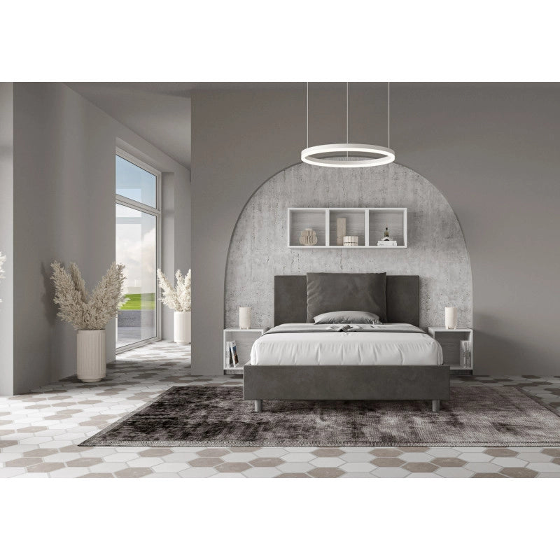 Letto imbottito Piazza e mezzo 130x200 cm Antea - Senza rete,Microfibra,Grigio
