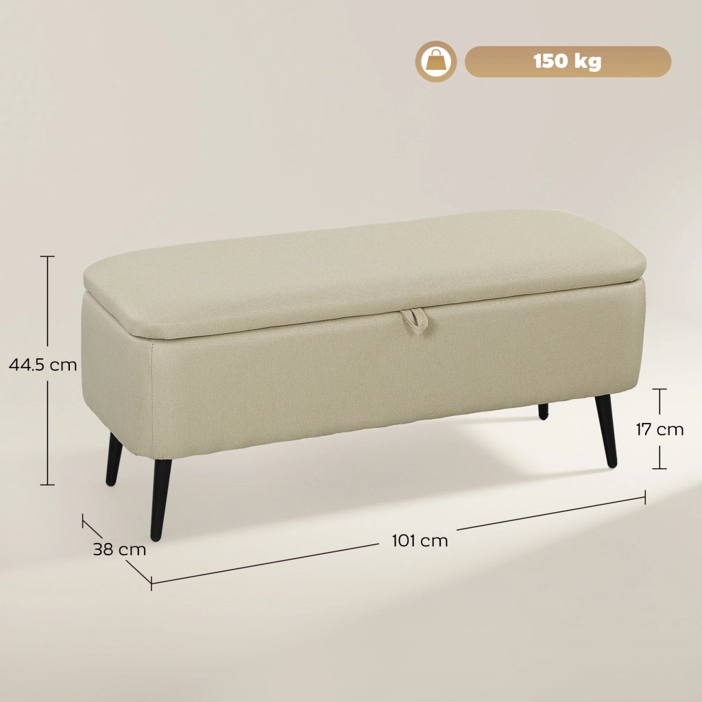 Sgabello con contenitore ¨C zephmum ¨C beige, tessuto, gambe metallo nero, 102x40x39.5 cm