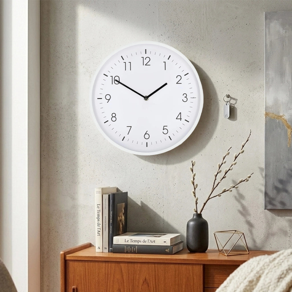 Orologio da Parete 30 cm Movimento Silenzioso Cornice Leggera Bianco Nedis