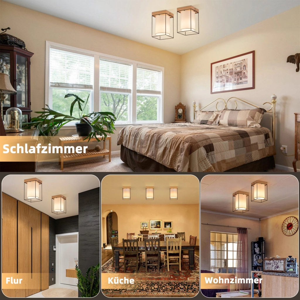 ZMH Lampada da soffitto vintage 1 fiamma E14 paralume tessuto industriale per soggiorno