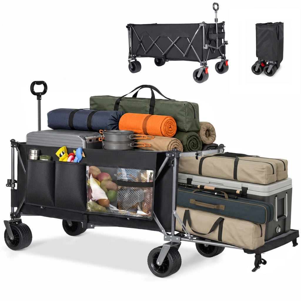 CARRELLO PIEGHEVOLE 180 cm Acciaio Nero/Grigio con sponda posteriore estensibile