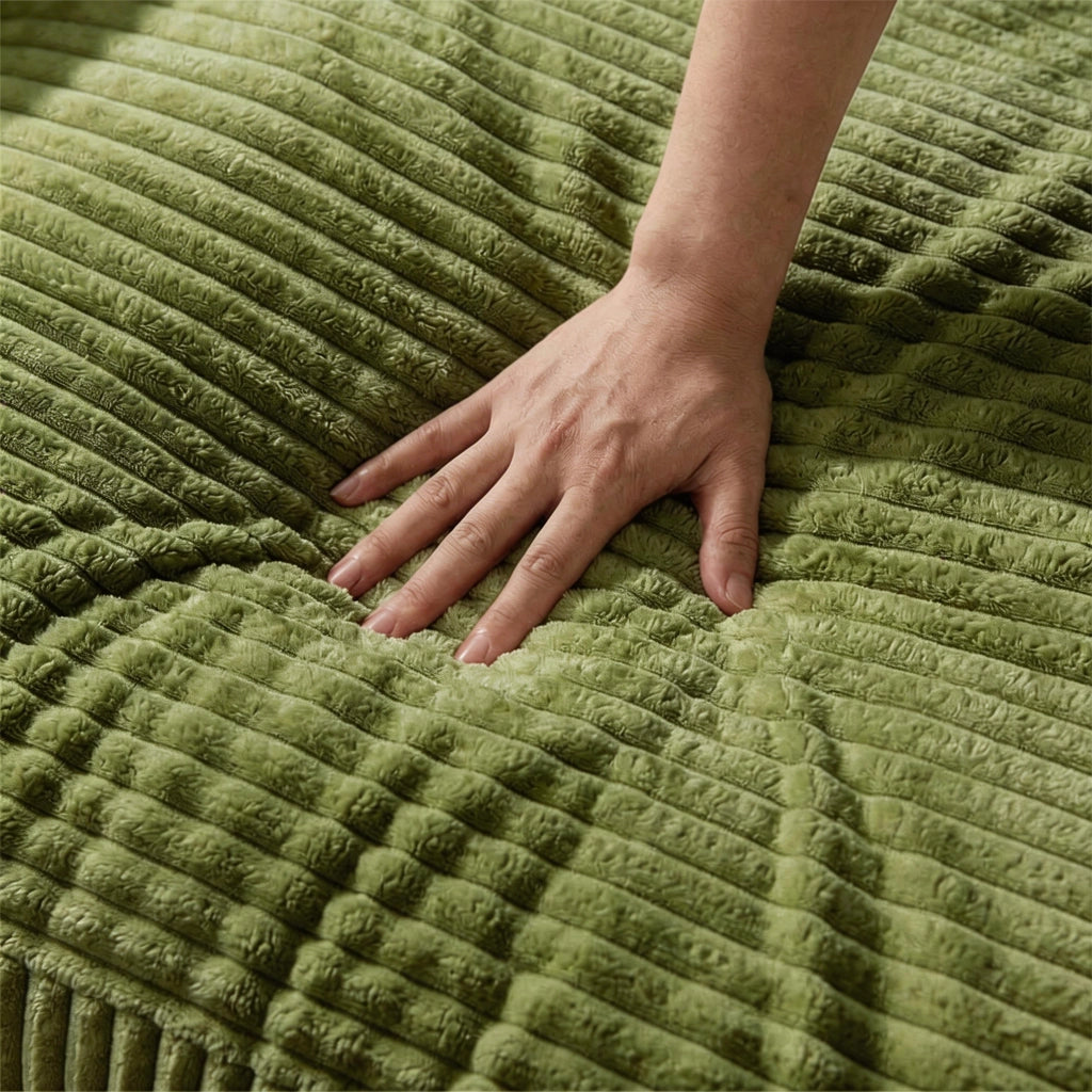 Divano angolare reversibile modulare con chaise longue e funzione senza montaggio in velluto a coste verde