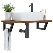 Ripiano a Parete per Lavabo in Acciaio e Massello di Rovere 3302347