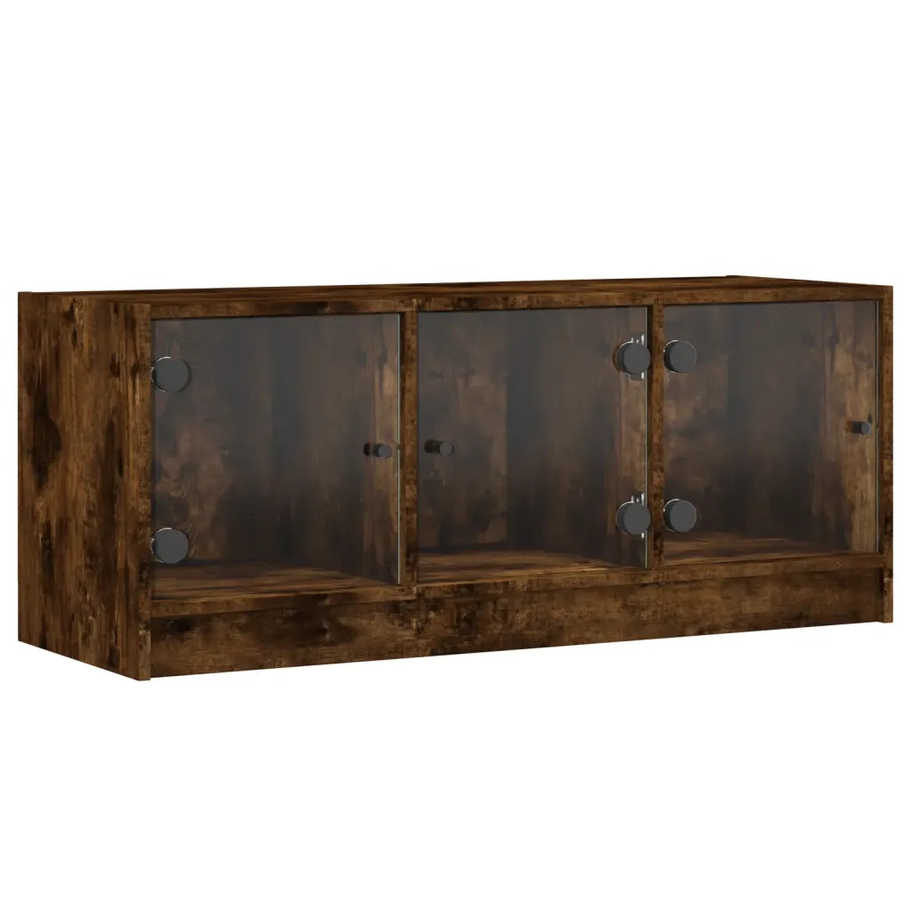 Mobile Porta TV con Ante in Vetro Rovere Fumo 102x37x42 cm 836410