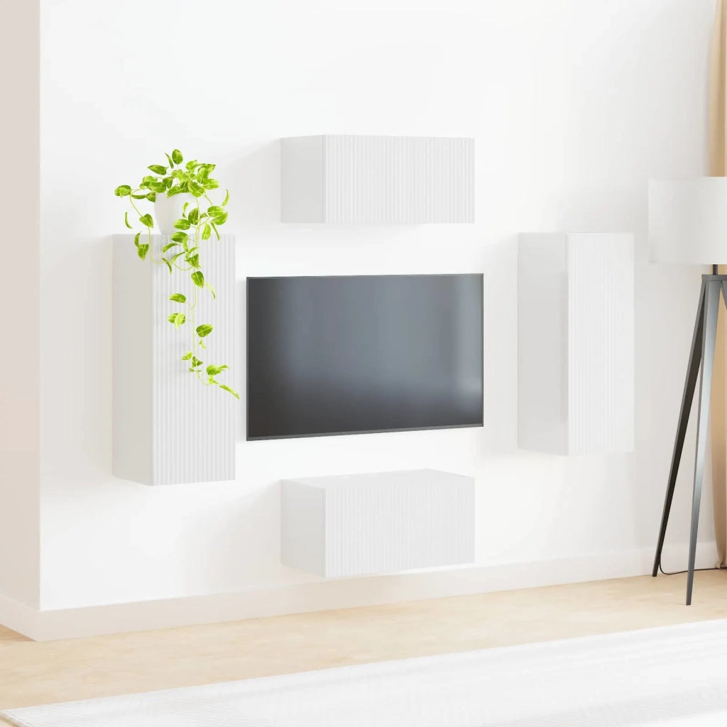 Set mobile TV 2 pz-Credenza per TV Bianco Lucido Legno multistrato 972927