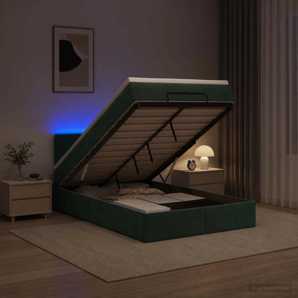 Letto Ottomano con Materasso e LED Verde Scuro 120 x 200 cm 3457206