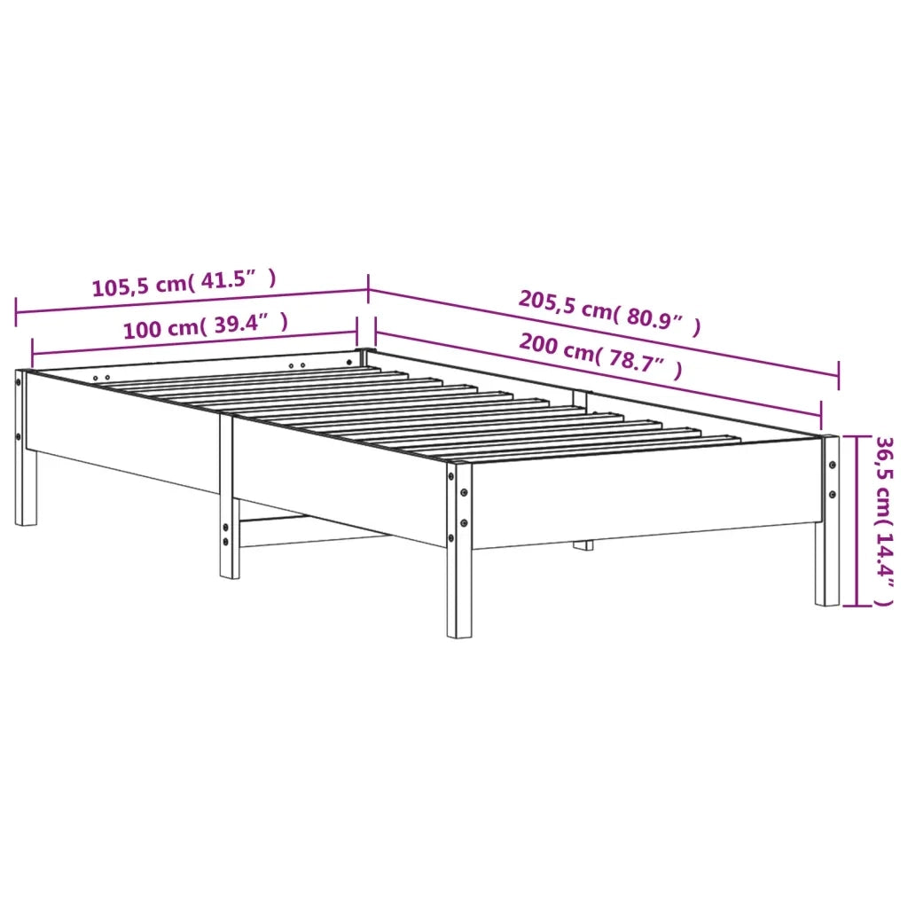 Letto senza Materasso Marrone Cera 100x200 cm in Legno di Pino