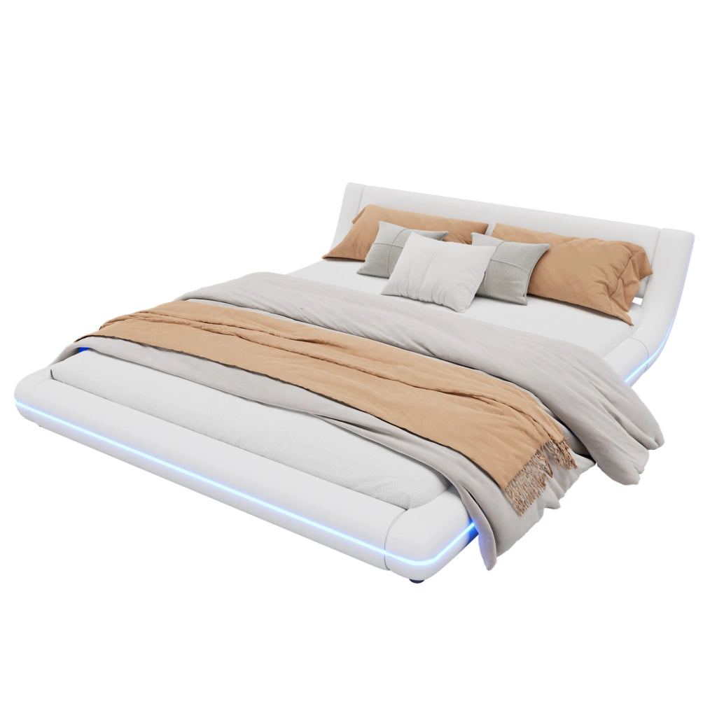 Letto a pavimento 160x200 cm in PU e MDF con illuminazione LED