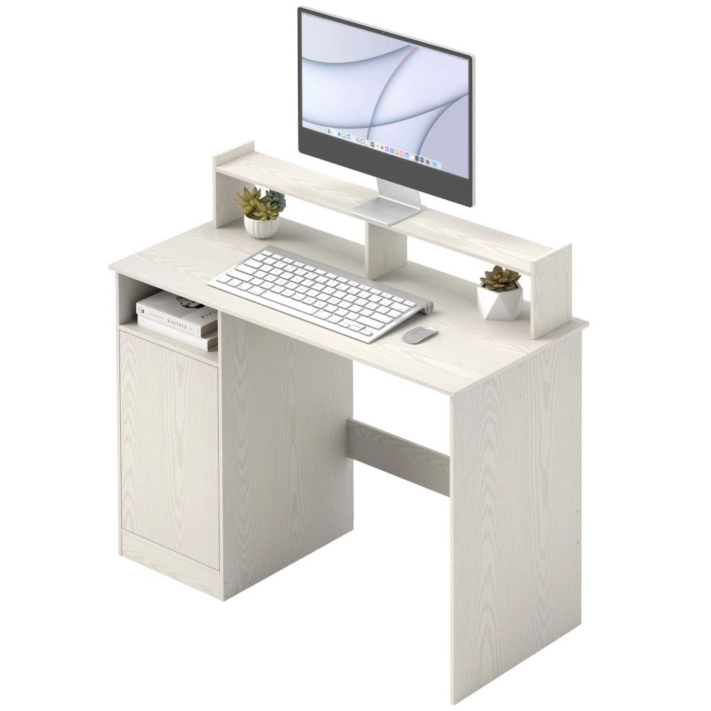 Scrivania Moderna con Scaffale e Ripiani ¨C zephmum ¨C Crema 108x50x94 cm